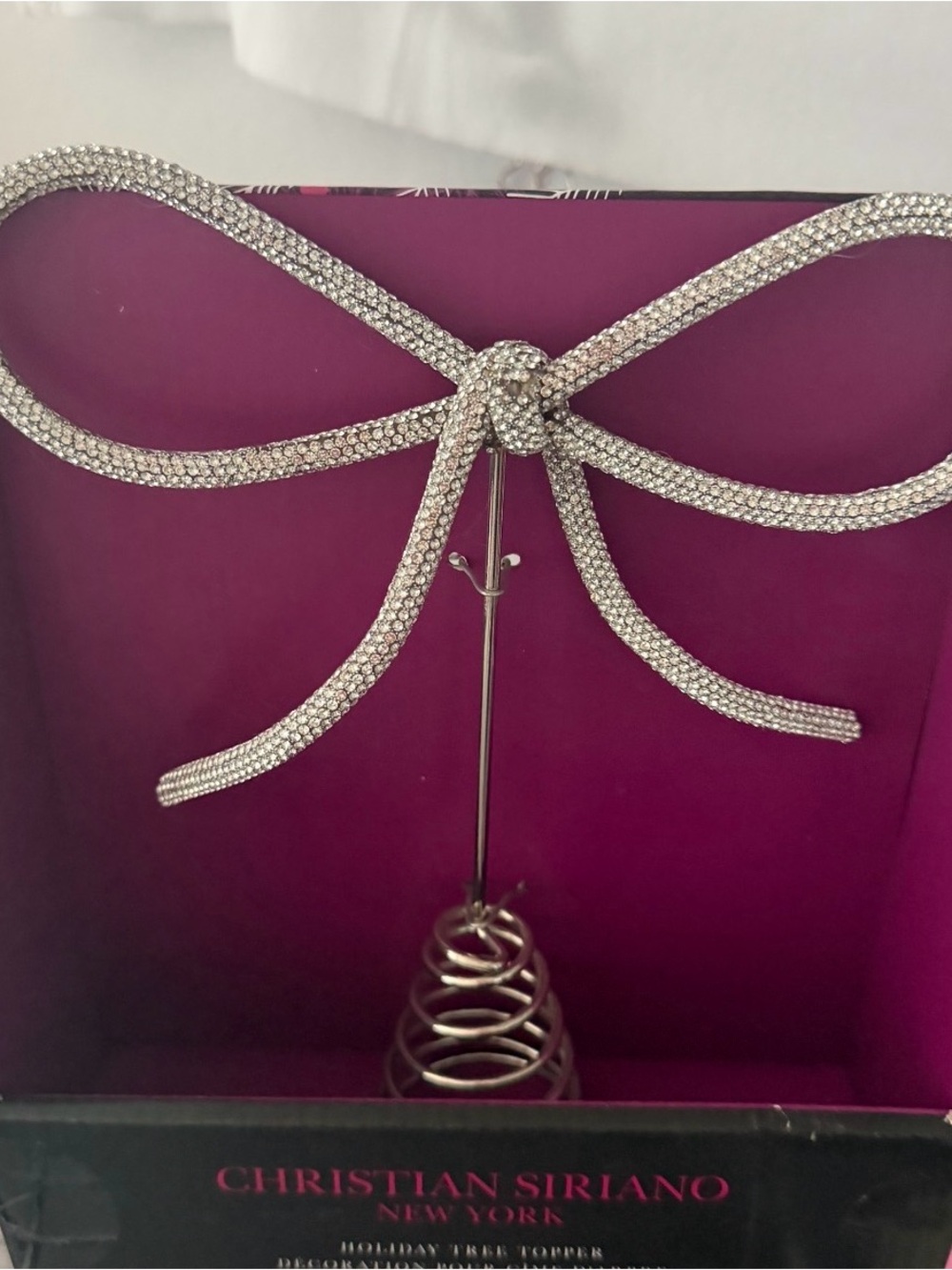Darling Silver Metallic BOW Christmas Tree Topper ~ NIB